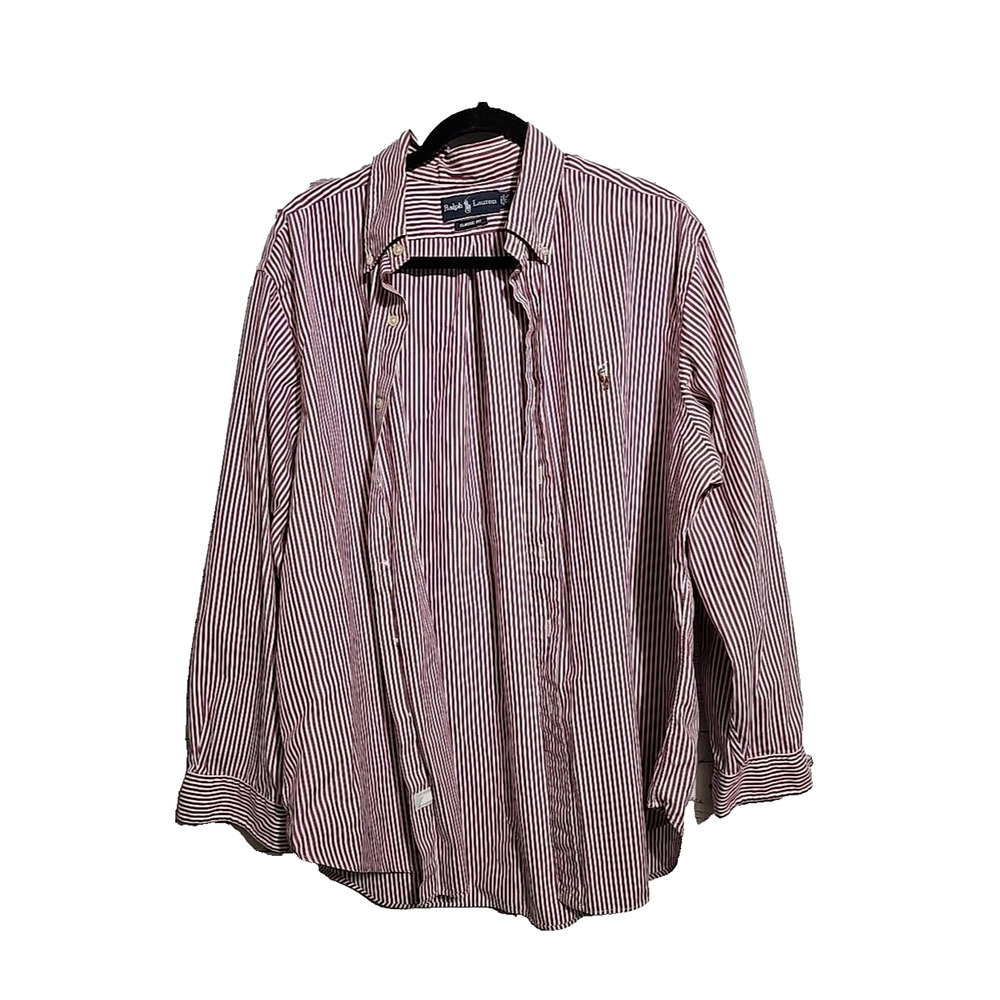 Ralph Lauren Red Striped Classic Fit Long Sleeve Button Down Shirt Men's Sz 17.5